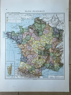 Carte originale de la France 37x27cm - 1908