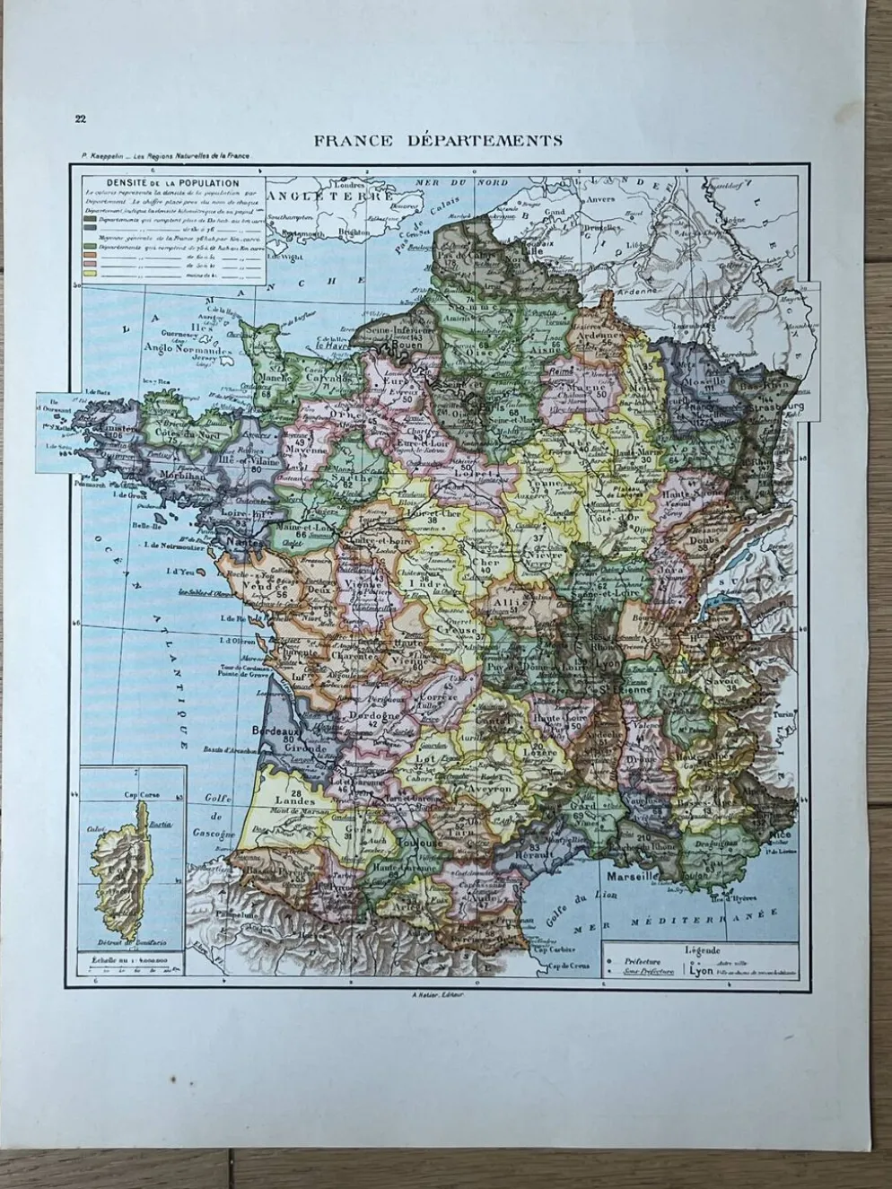 Carte originale de la France 37x27cm - 1908