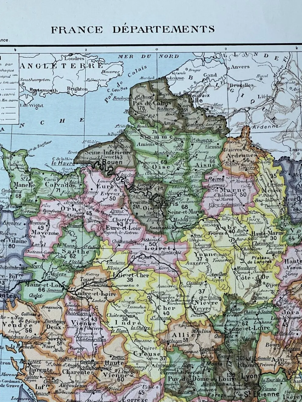 Carte originale de la France 37x27cm - 1908