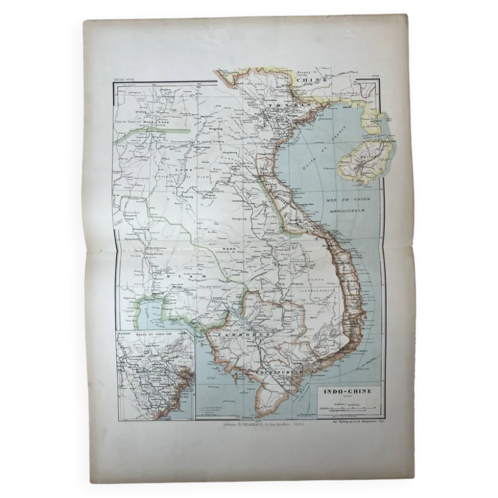 Carte originale de l’Indochine française 37,5x53,5cm
