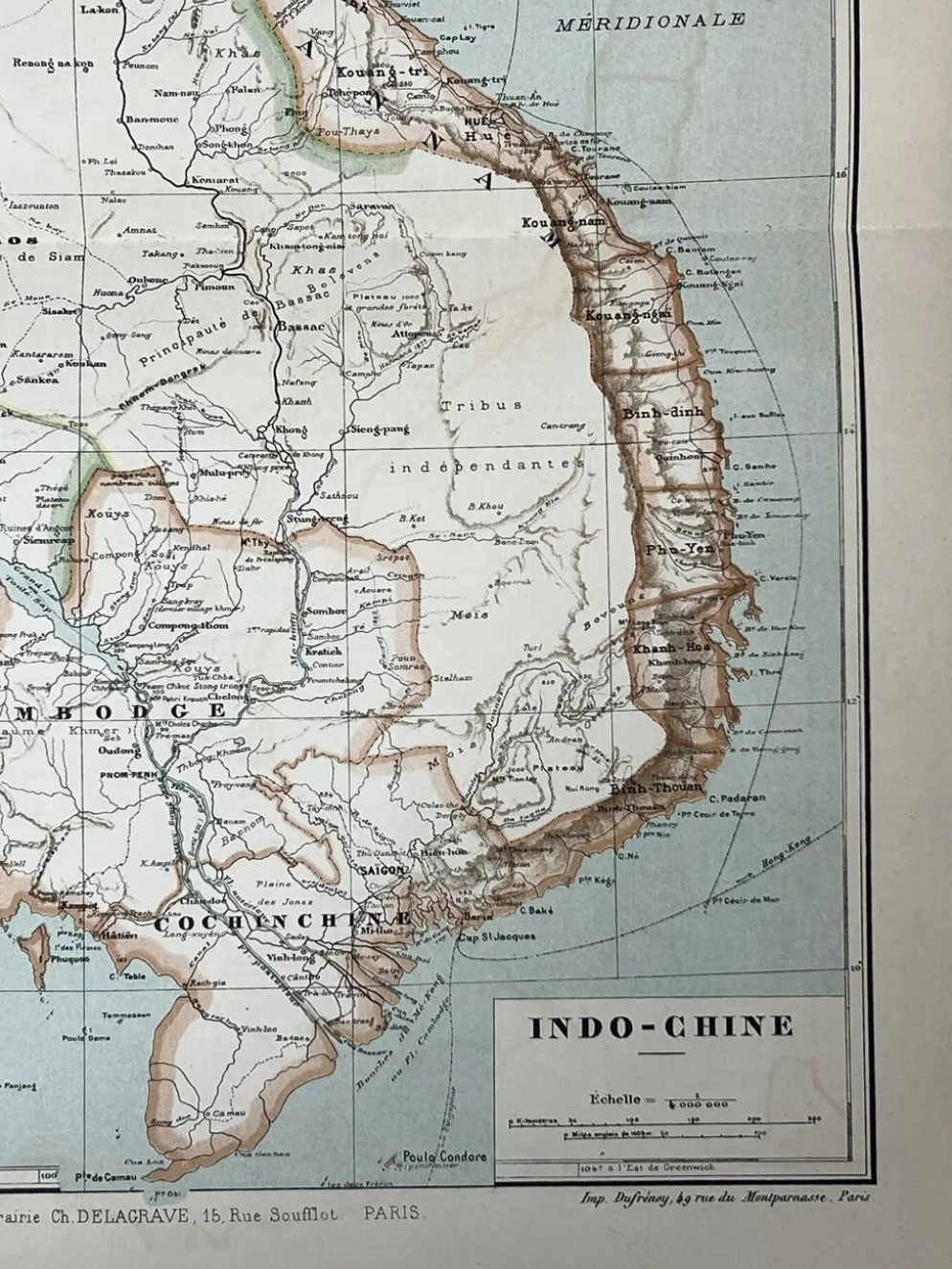 Carte originale de l’Indochine française 37,5x53,5cm