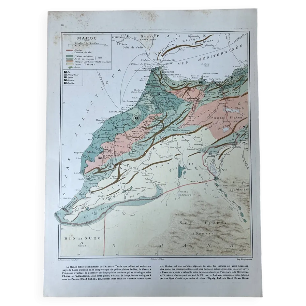 Carte originale du Maroc 37x27cm - 1908