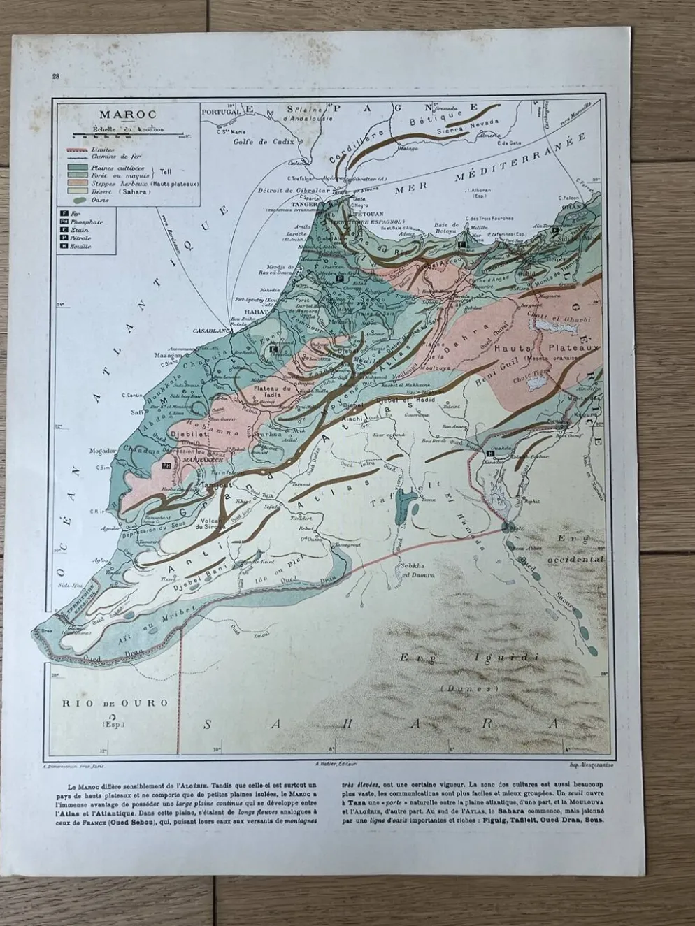 Carte originale du Maroc 37x27cm - 1908