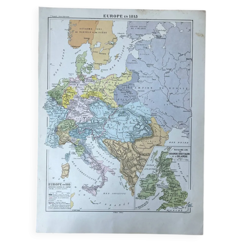 Carte originale Europe en 1815 - 37x27cm - 1908