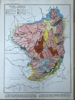 Carte originale Massif Central 37x27cm - 1908