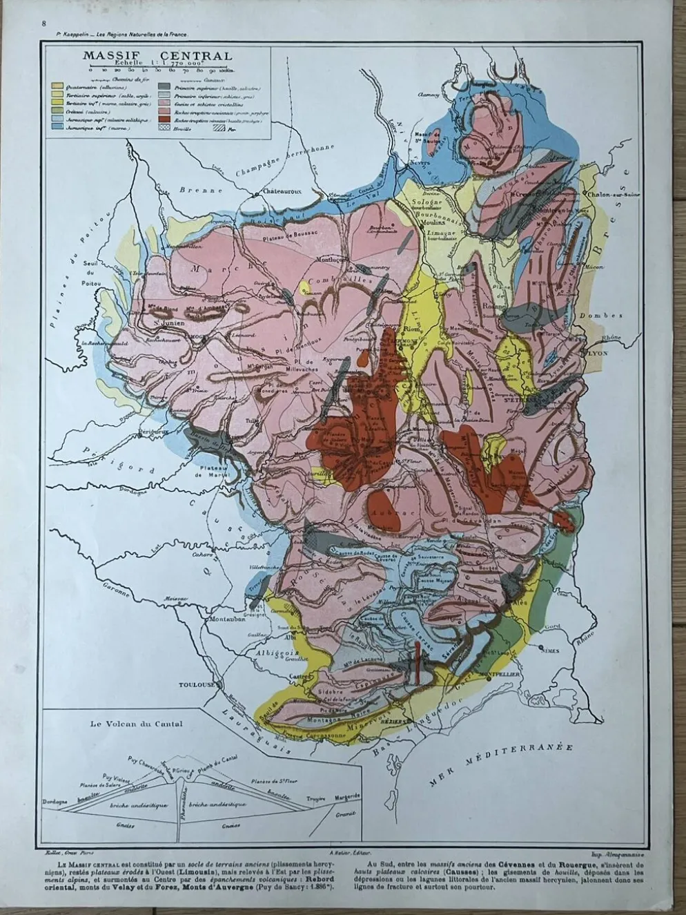 Carte originale Massif Central 37x27cm - 1908