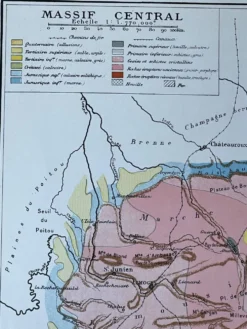 Carte originale Massif Central 37x27cm - 1908