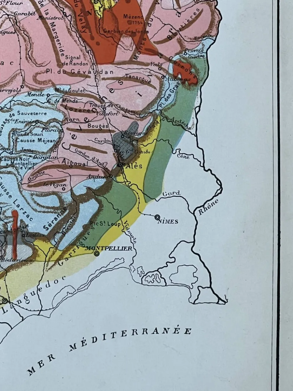 Carte originale Massif Central 37x27cm - 1908