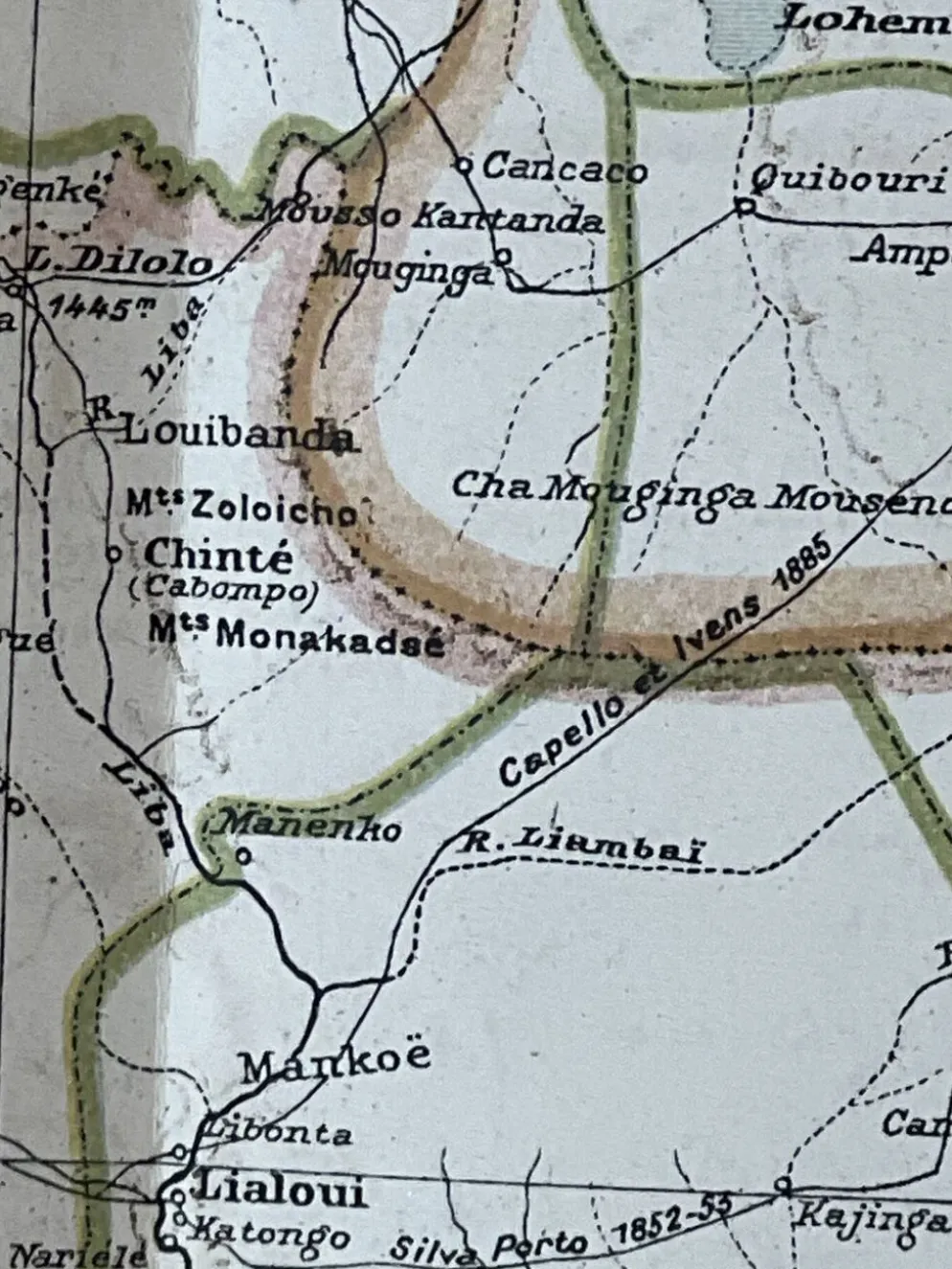 Carte originale Zambèze et Congo 53x37cm 1905