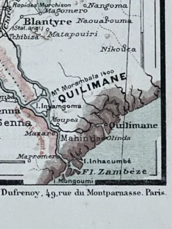 Carte originale Zambèze et Congo 53x37cm 1905