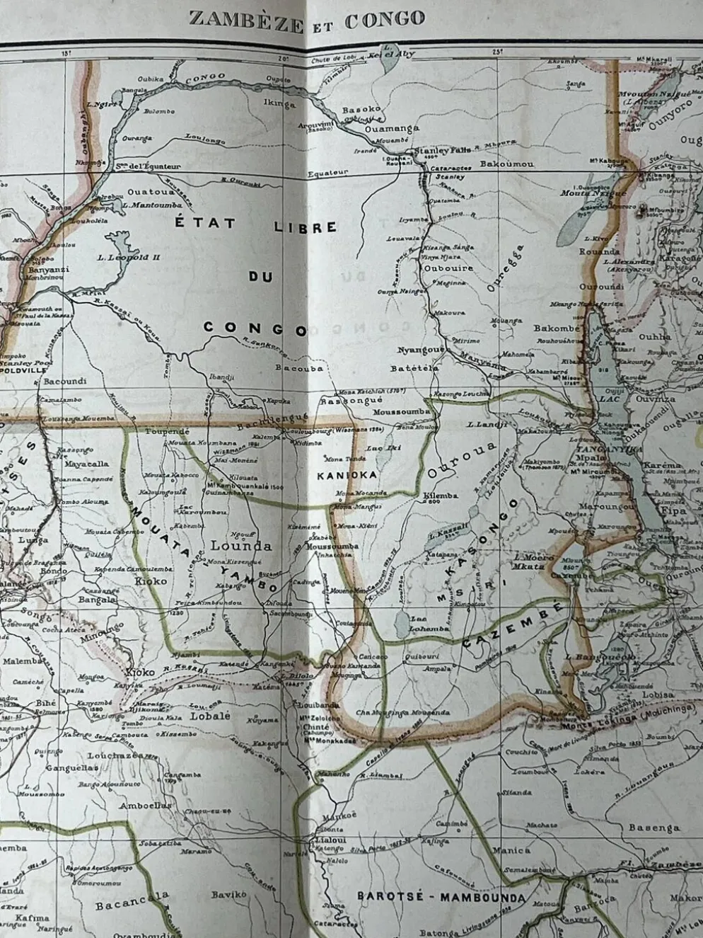 Carte originale Zambèze et Congo 53x37cm 1905