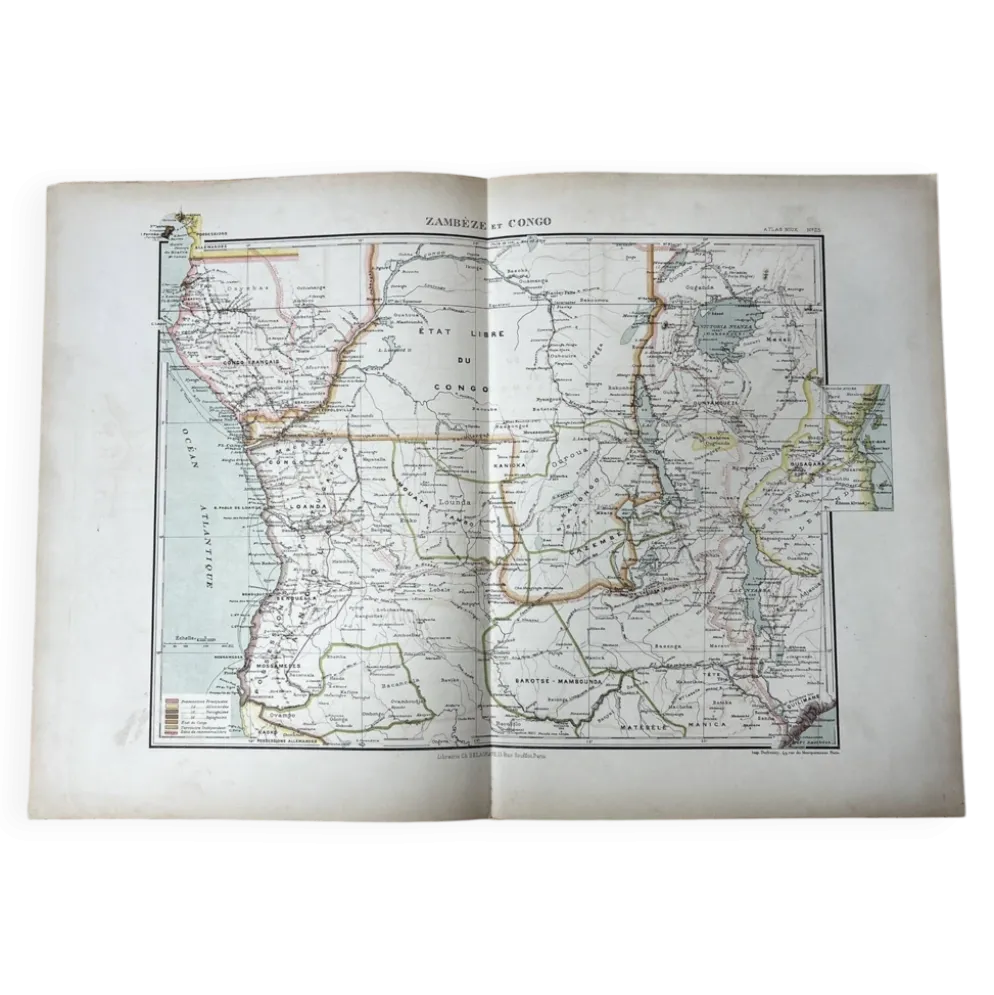 Carte originale Zambèze et Congo 53x37cm 1905
