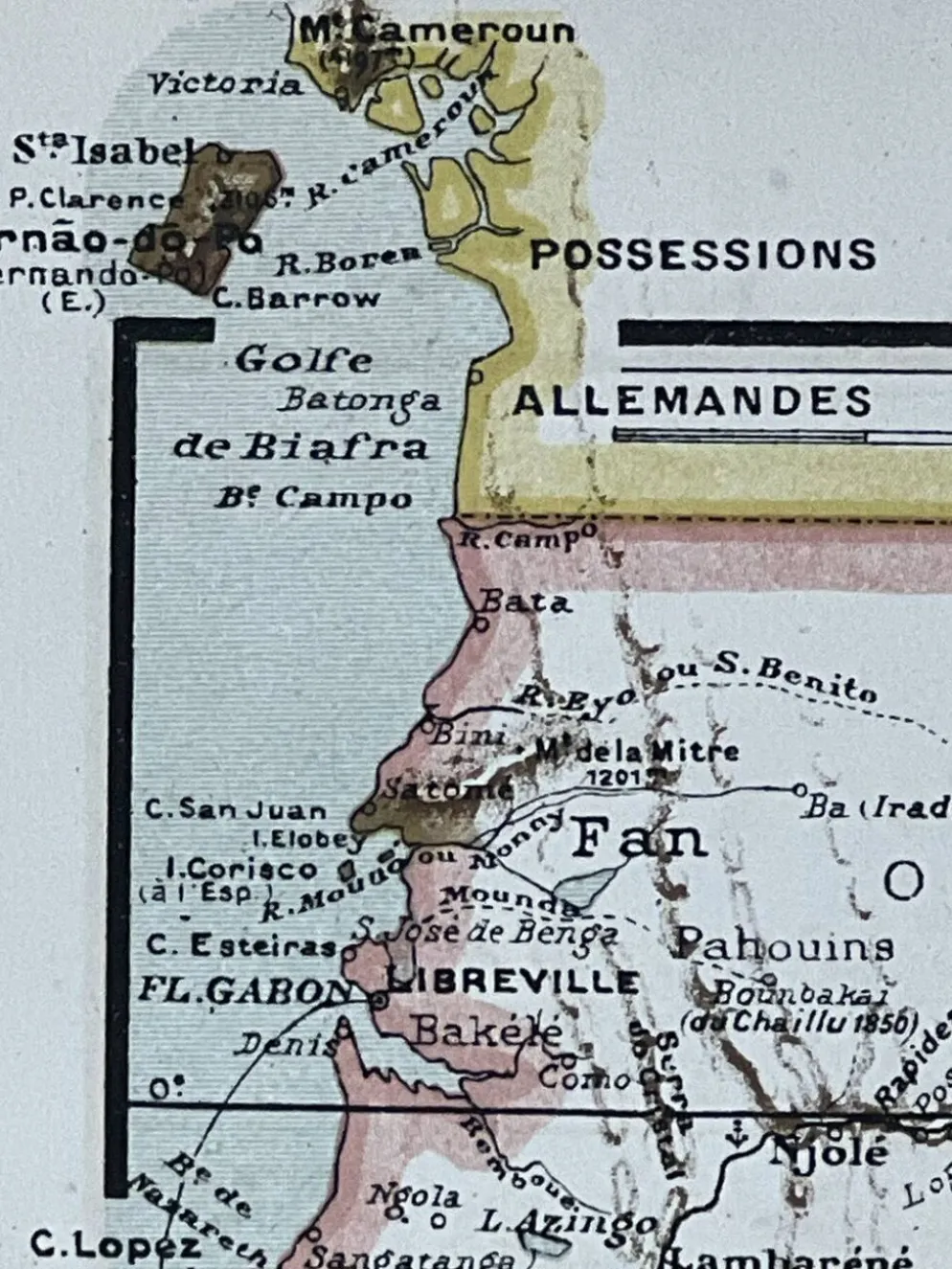 Carte originale Zambèze et Congo 53x37cm 1905