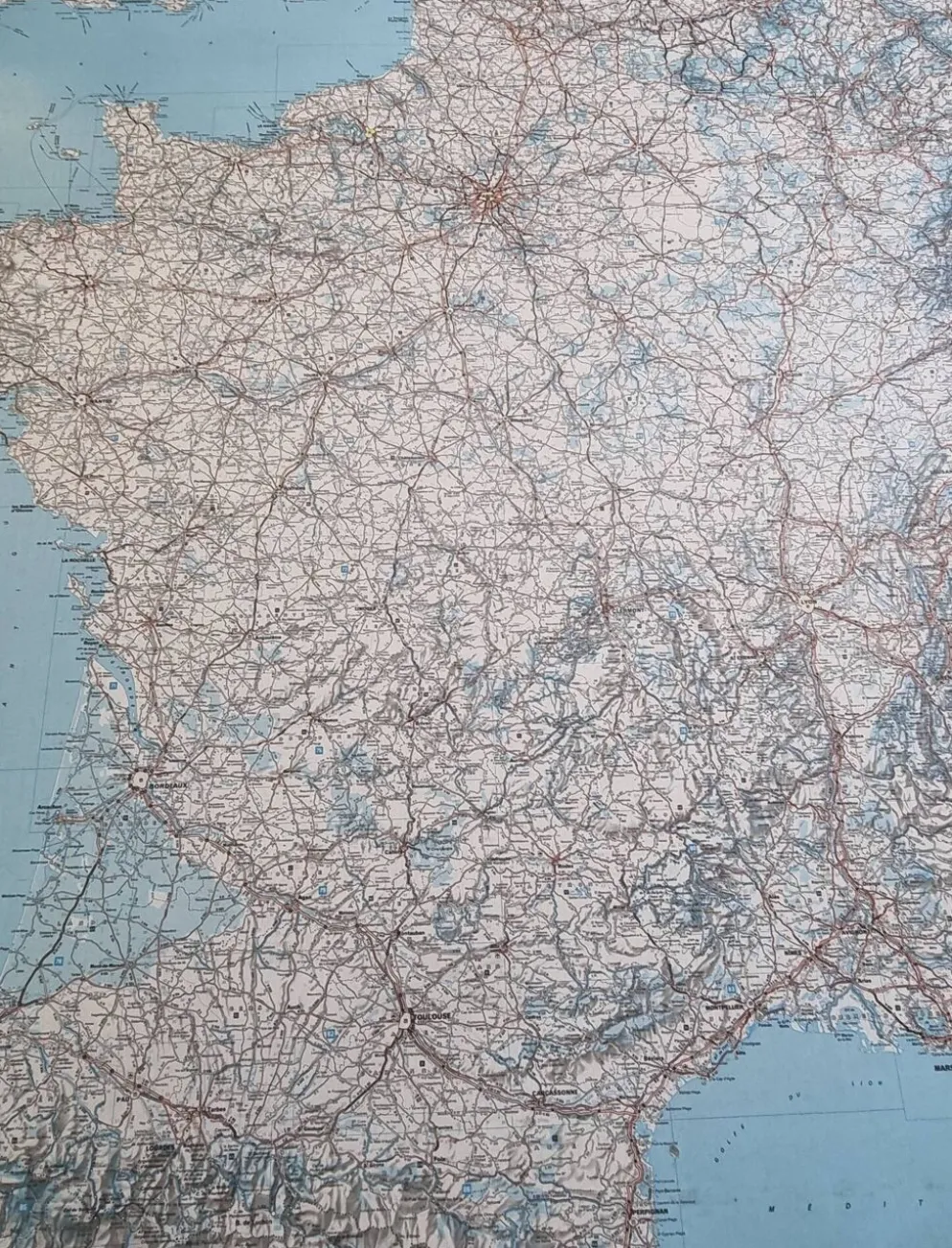 Carte routière "Michelin" vintage années 80 encadrée, 111 cm x 100 cm