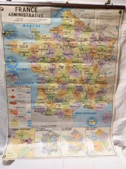 Carte scolaire vintage MDI bi-faces France administrative & chemins de fer