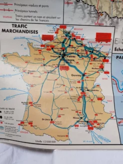 Carte scolaire vintage MDI bi-faces France administrative & chemins de fer