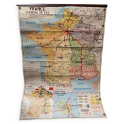 Carte scolaire vintage MDI bi-faces France administrative & chemins de fer