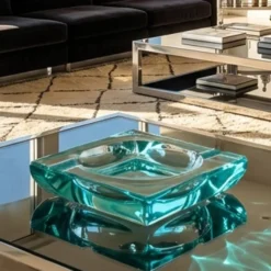 Cendrier aquamarine des années 1970 par Fontana Arte. Fabriqué en Italie.