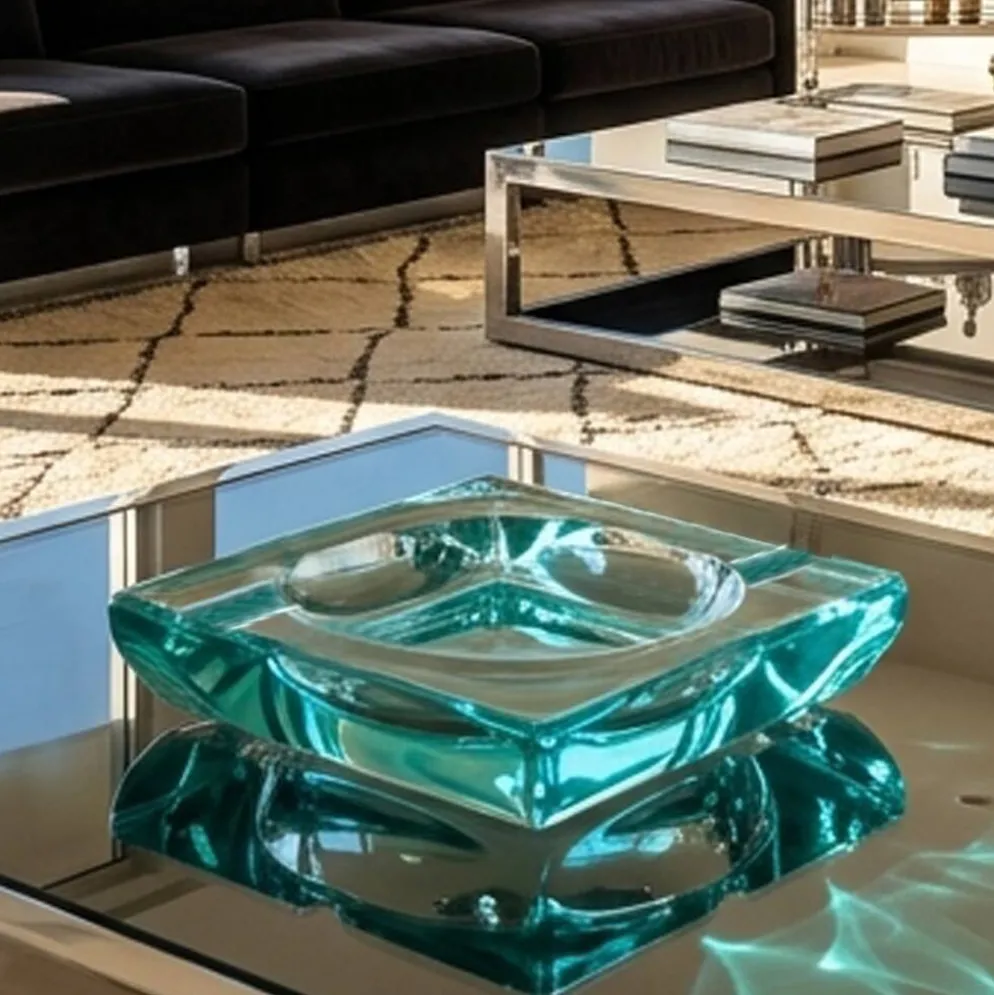 Cendrier aquamarine des années 1970 par Fontana Arte. Fabriqué en Italie.