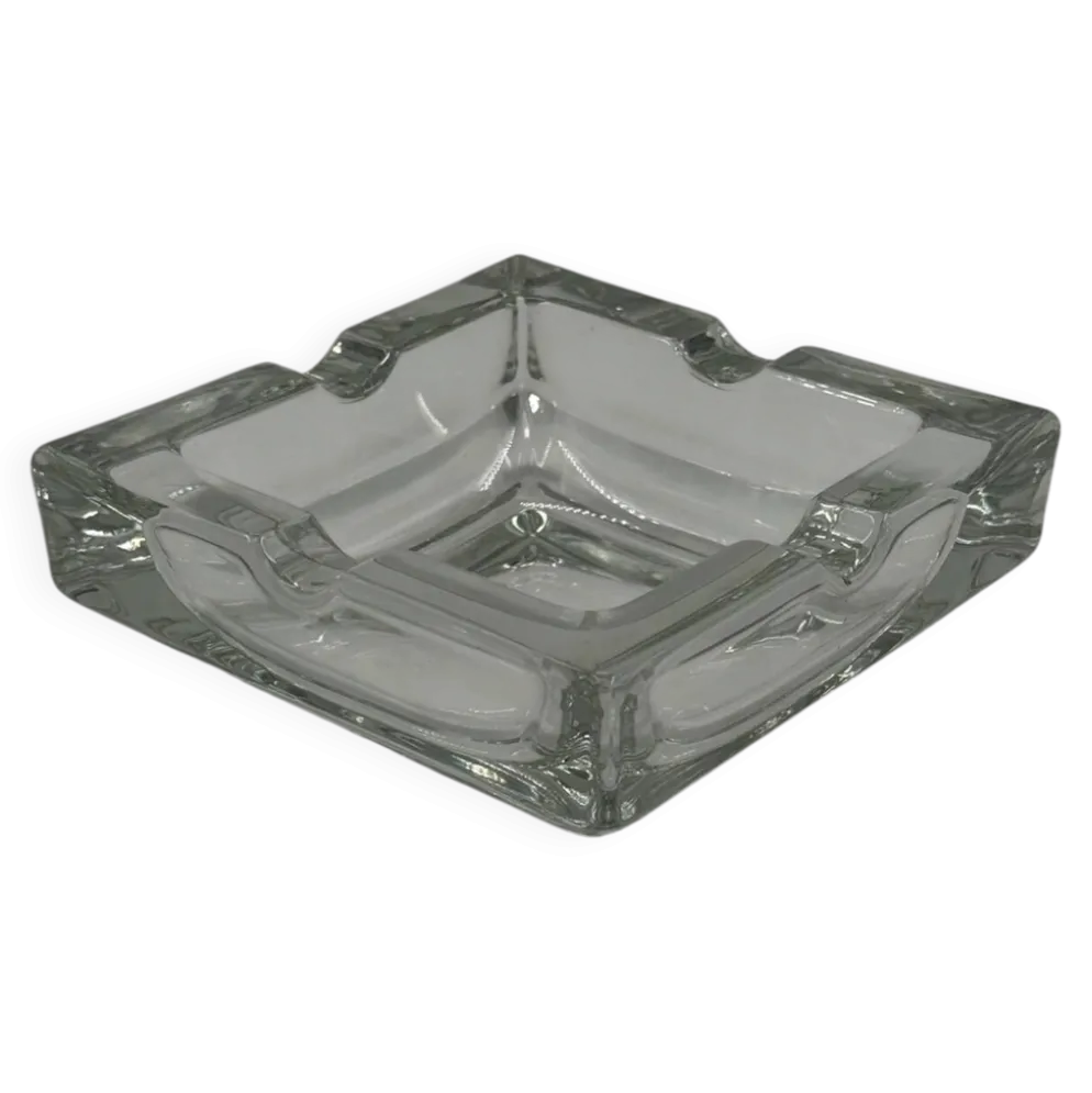 Cendrier carré vintage en verre transparent