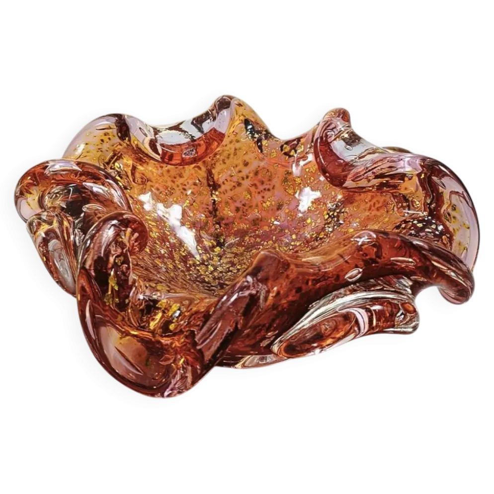 Cendrier des années 1950 en verre de Murano avec des finitions dorées.