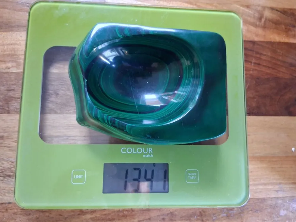 Cendrier en bloc de malachite solide vintage / Vide-Poche — Géométrique lourd de 1,34 kg