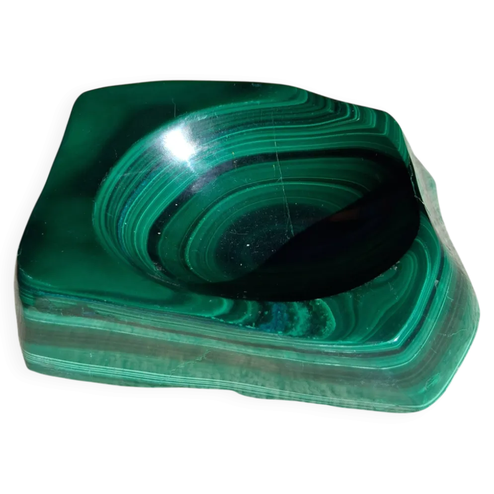Cendrier en bloc de malachite solide vintage / Vide-Poche — Géométrique lourd de 1,34 kg