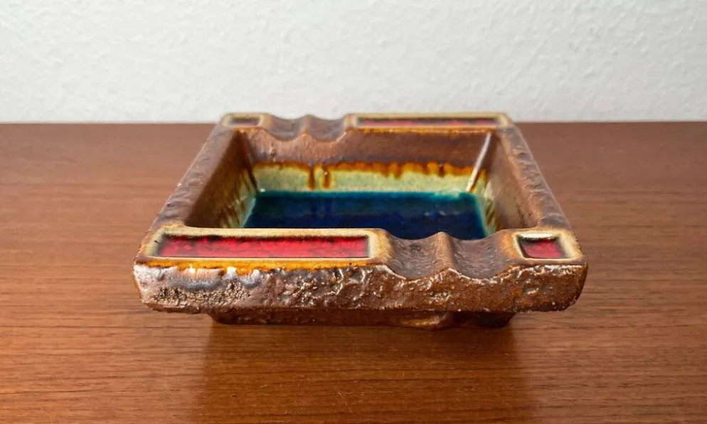 Cendrier en poterie vintage d'Allemagne de l'Ouest WGP Fat Lava, années 1970