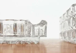 Cendrier en verre cristal empilable et boîte de style mid-century moderne de Julia, Pologne, années 1960, ensemble de 2.