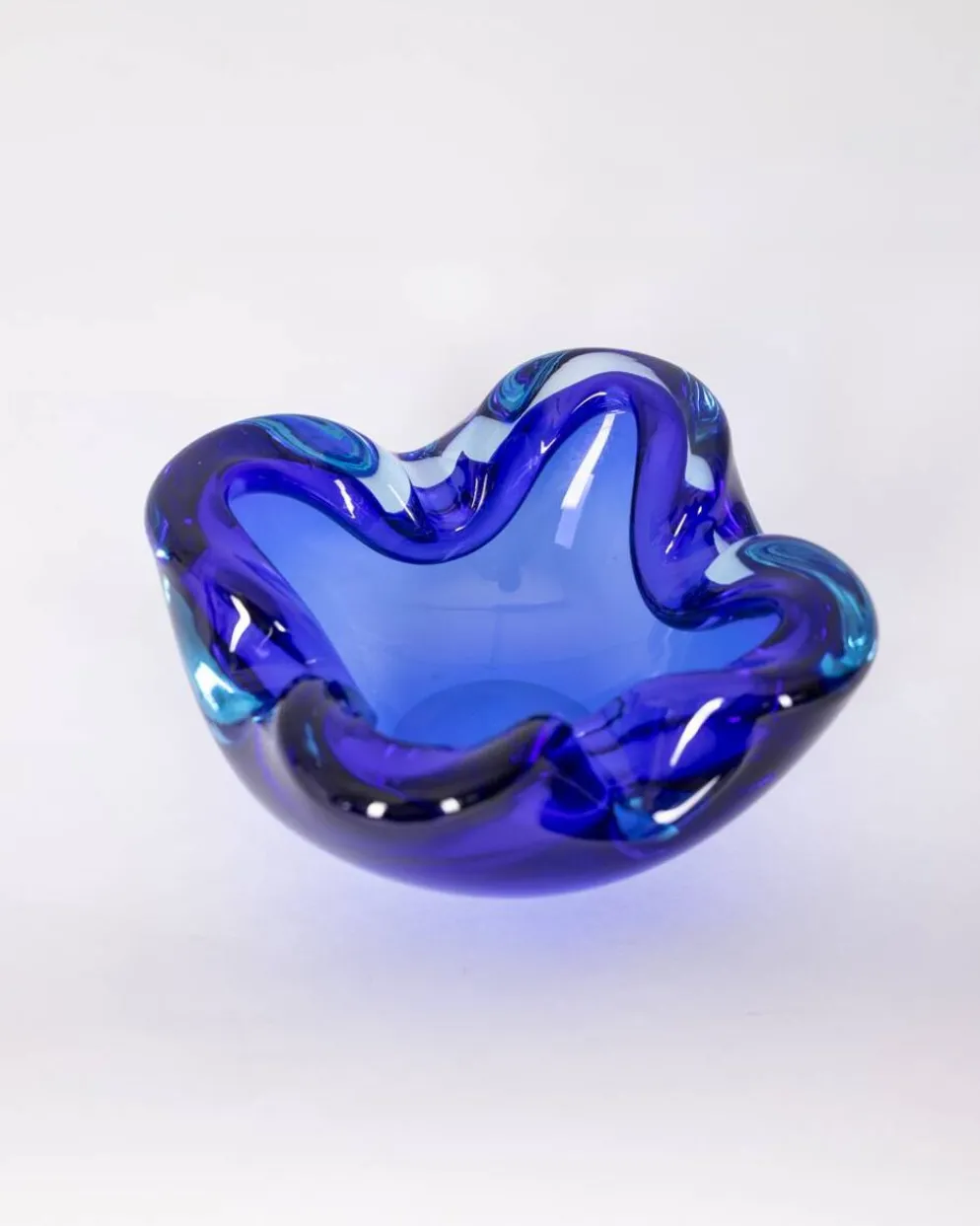 Cendrier en verre de Murano bleu vintage des années 1970, design italien