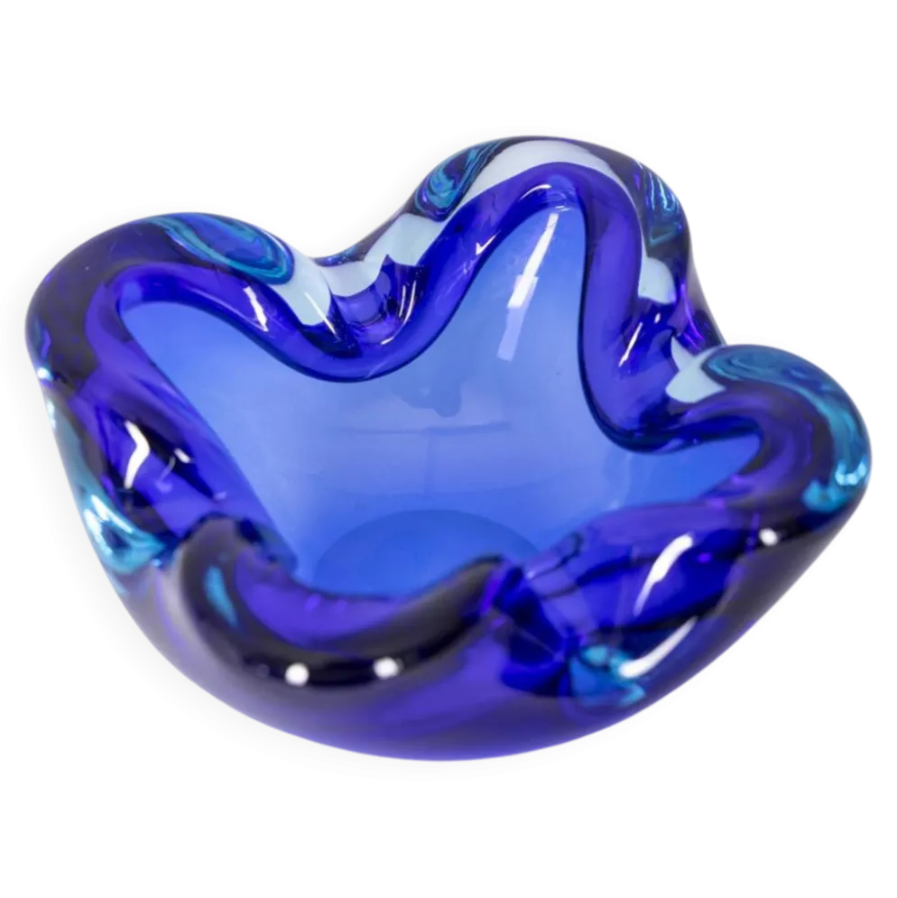 Cendrier en verre de Murano bleu vintage des années 1970, design italien