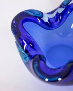 Cendrier en verre de Murano bleu vintage des années 1970, design italien