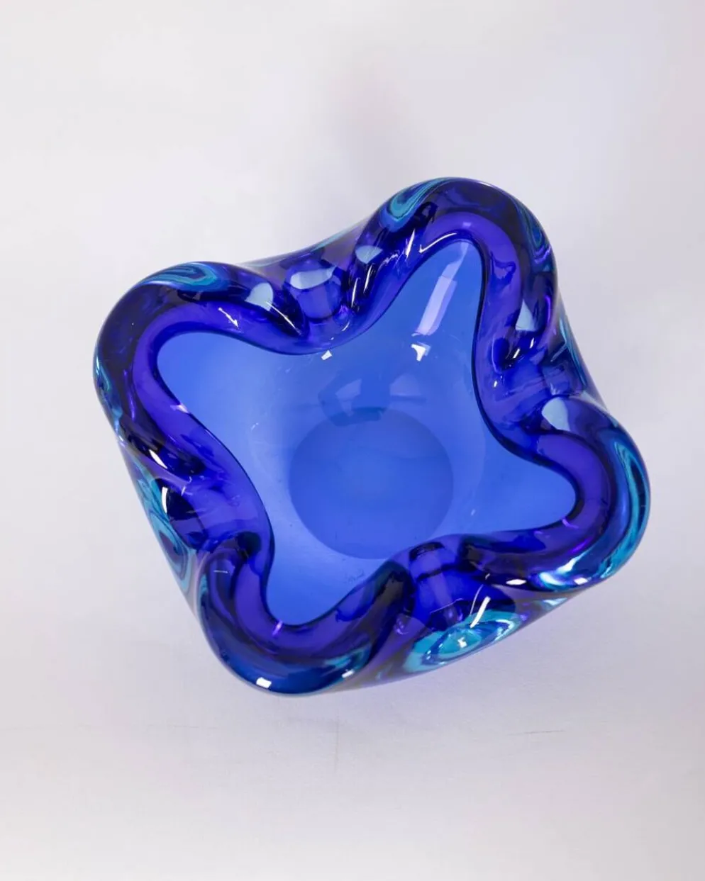 Cendrier en verre de Murano bleu vintage des années 1970, design italien