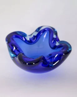 Cendrier en verre de Murano bleu vintage des années 1970, design italien