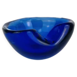 Cendrier en verre soufflé Murano, bleu, vintage