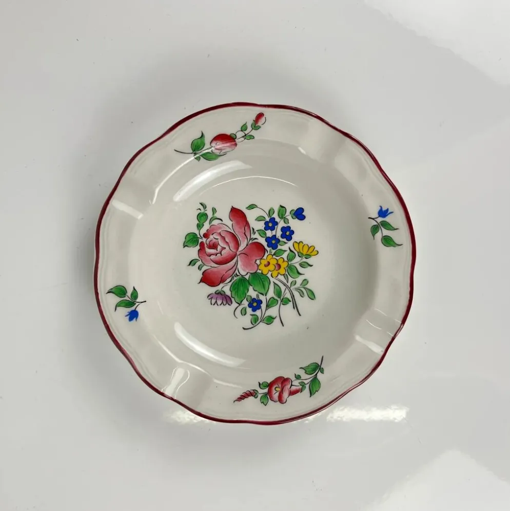Cendrier, modèle réverbère par KG Lunéville, motif rose