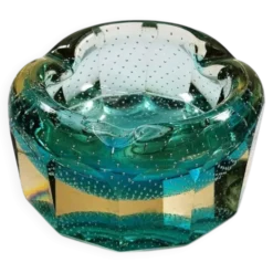 Cendrier multifacette en verre de Murano des années 1960 avec des bulles d'air.