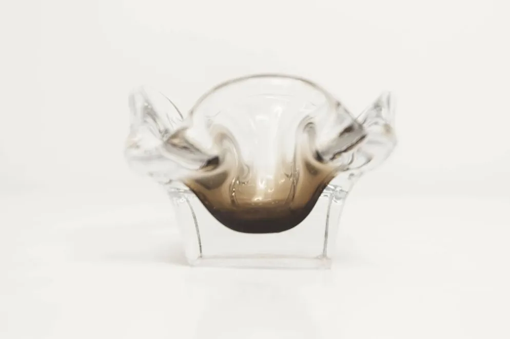 Cendrier murano carré 1960 transparent et marron