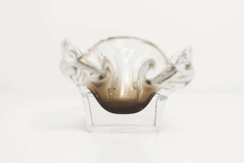 Cendrier murano carré 1960 transparent et marron