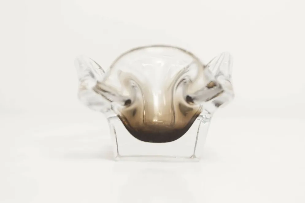 Cendrier murano carré 1960 transparent et marron