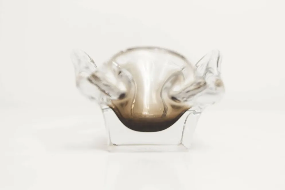 Cendrier murano carré 1960 transparent et marron