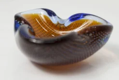 Cendrier Murano verre bullé orange bleu et transparent 1960