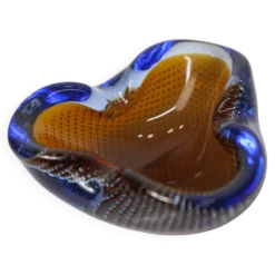 Cendrier Murano verre bullé orange bleu et transparent 1960