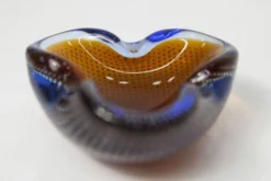 Cendrier Murano verre bullé orange bleu et transparent 1960