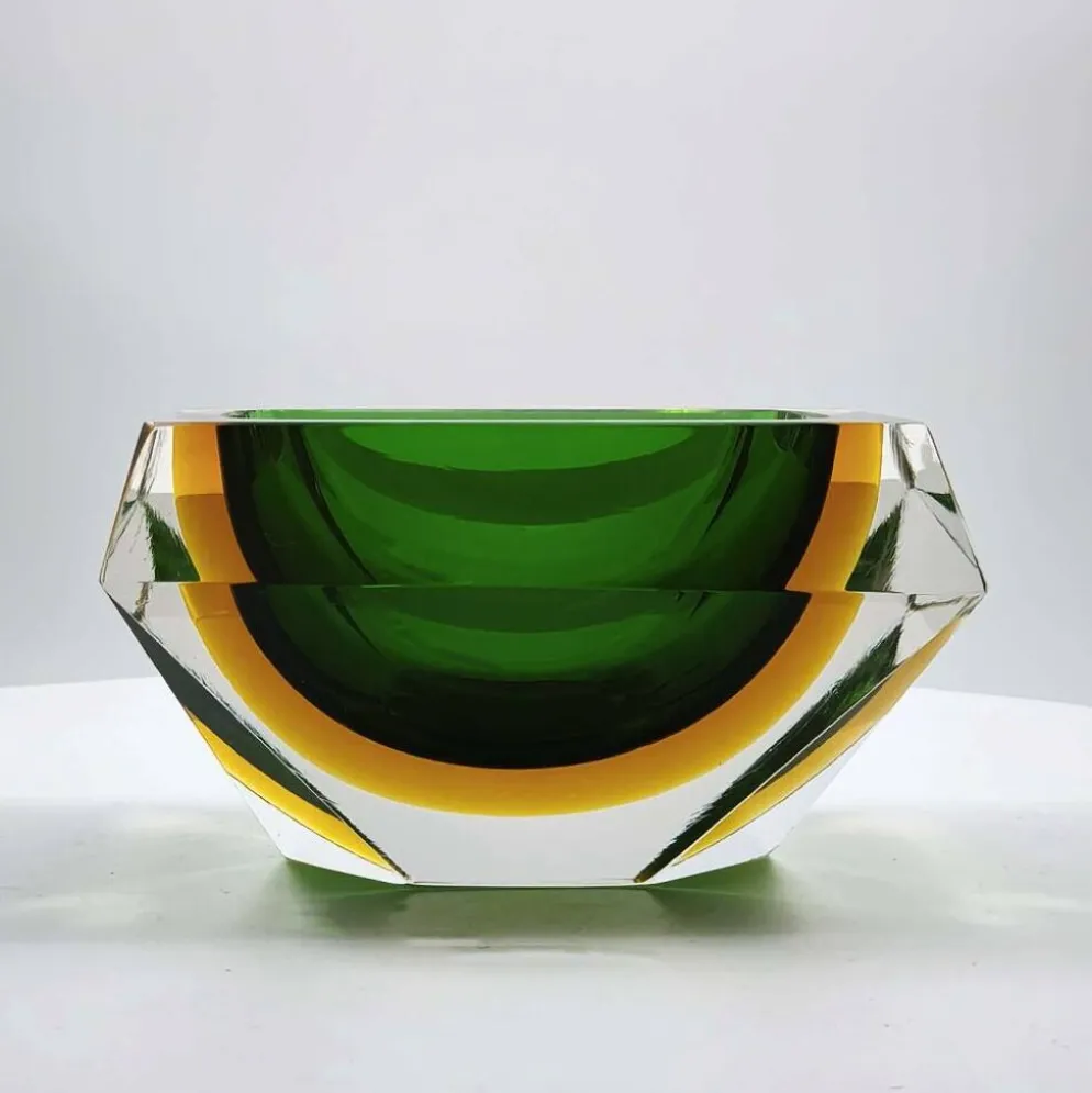 Cendrier rectangulaire multifacette en verre de Murano par Flavio Poli, années 1960