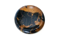 Cendrier rond vintage en marbre italien Portor noir et doré