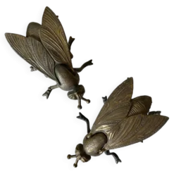 2 cendriers insectes mouches en métal années 50-60
