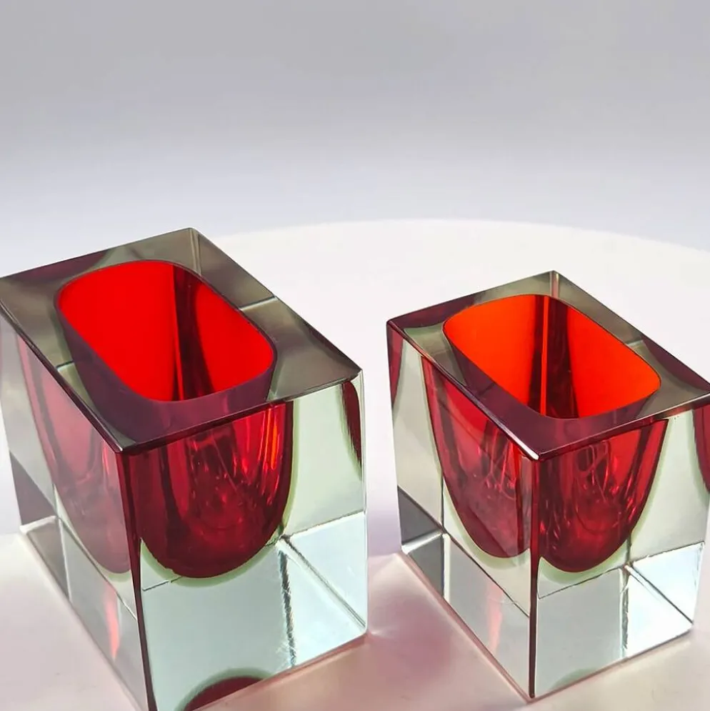 2 cendriers rectangulaires en verre de Murano par Flavio Poli pour Segus, années 1960