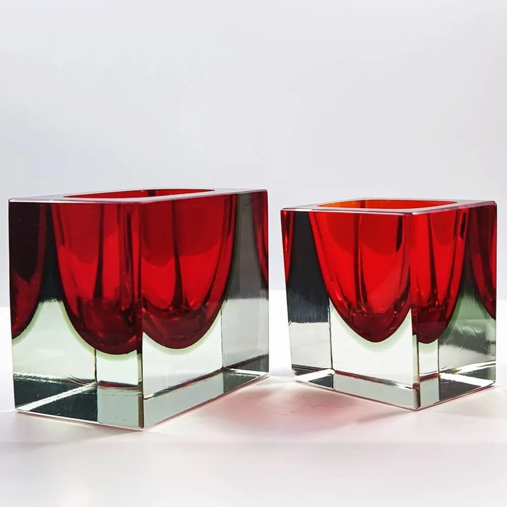 2 cendriers rectangulaires en verre de Murano par Flavio Poli pour Segus, années 1960
