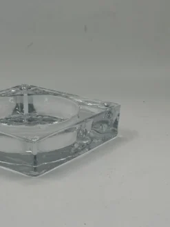 Cendrier vintage carré en verre, design bloc minimaliste